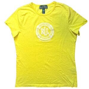 Lauren Ralph Lauren Active Yellow Embroidered Logo Tee M Sleeves Cut Off